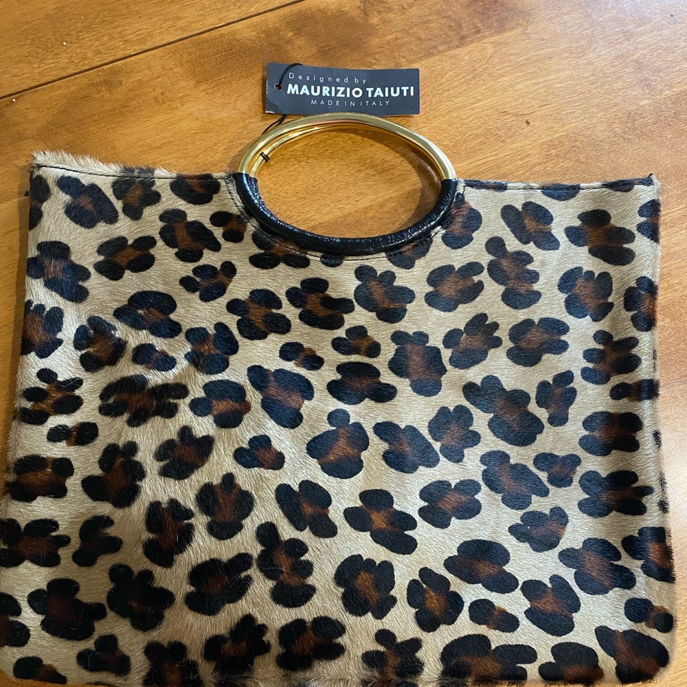 Maurizio Taiuti Leopard Print Tote with Gold Accents